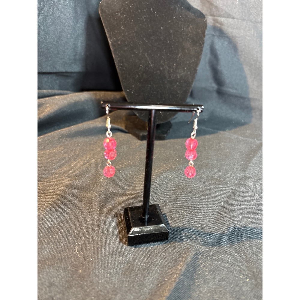 Dainty Beaded Dangle Earrings Pink Faceted Gemstone Boho‎ Chic Accessory